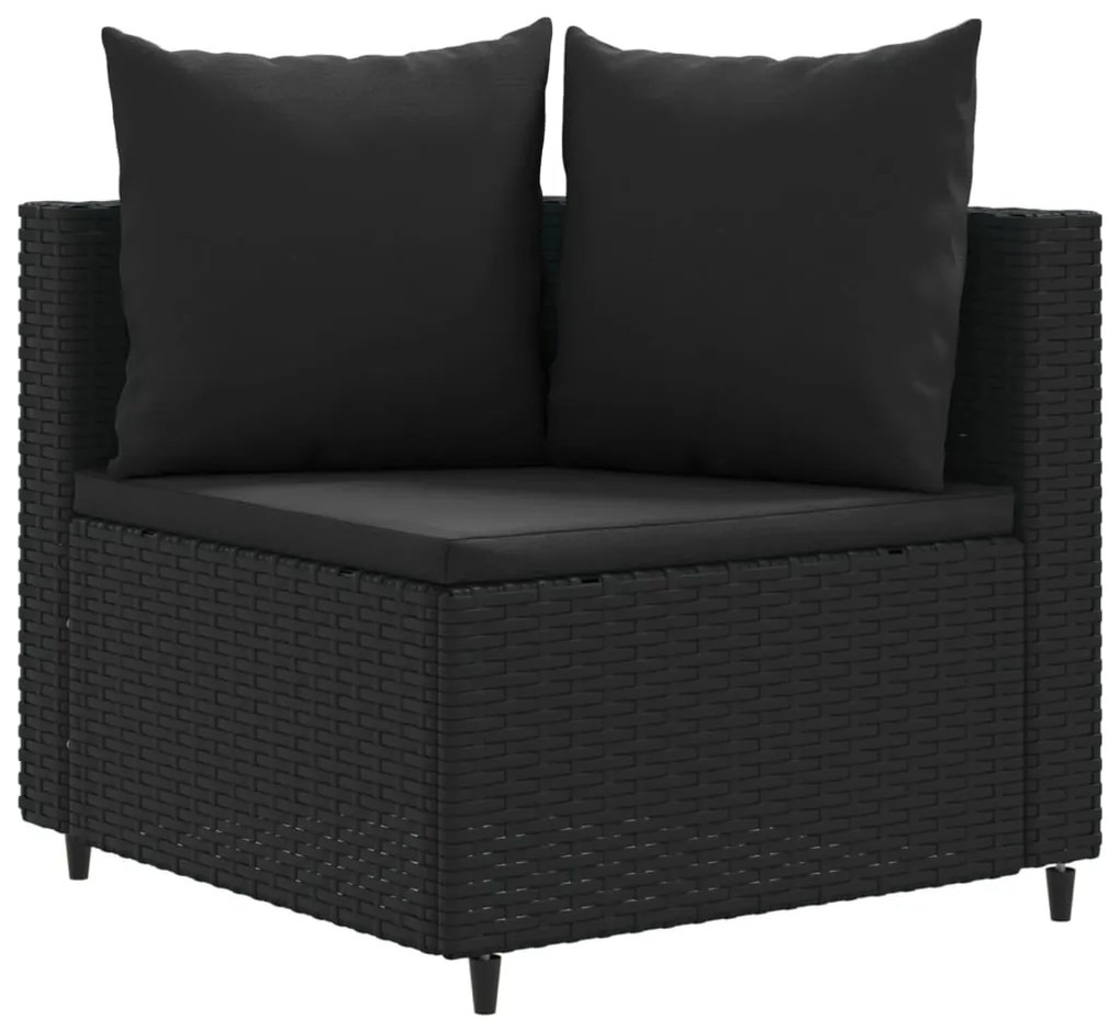 Set divani da giardino 3 pz con cuscini in polyrattan nero