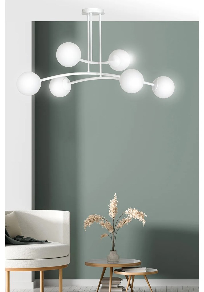 Plafoniera Contemporaneo Krishna Acciaio Bianco 6 Luci E14 Ip20