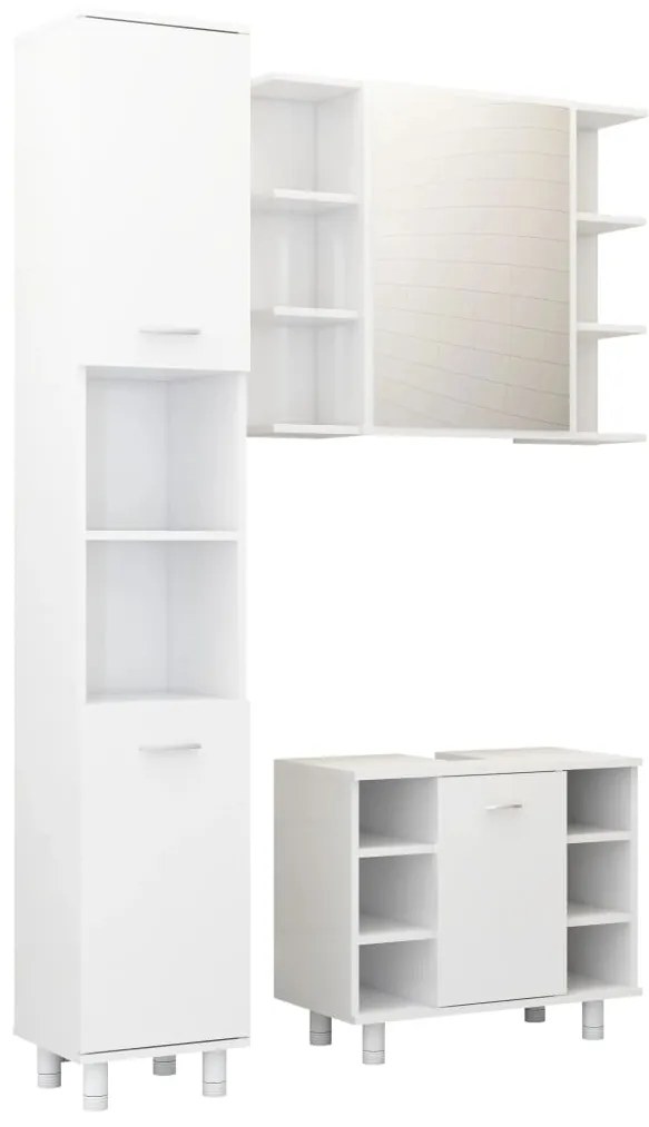 Set mobili da bagno 3 pz bianco lucido in truciolato