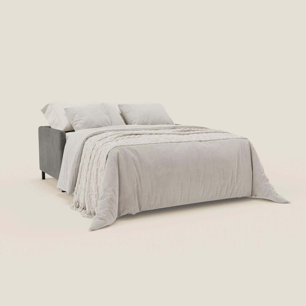Narciso divano letto desing con materasso H18 cm bicolore con struttura in microfibra smacchiabile e imbottiture in elegante tessuto impermeabile T06 grigio scuro - azzurro