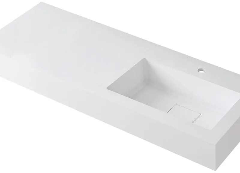 Lavabo a incasso rettangolare vasca a destra L 120.5 x H 15 x P 46 cm in resina bianco lucido