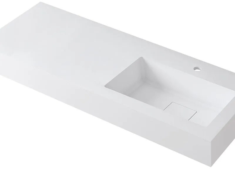 Lavabo integrale a destra rettangolare L 120.5 x H 15 x P 46 cm in resina bianco