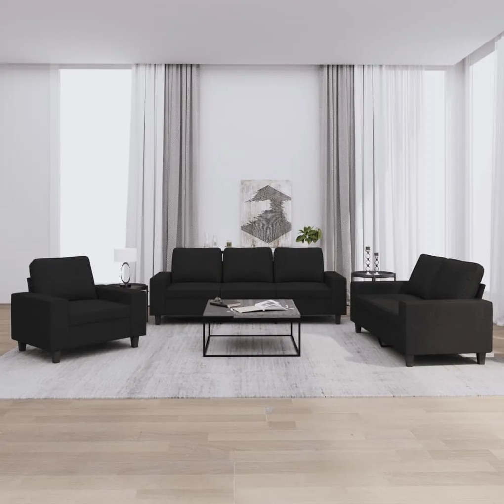 Set D Divani 3 Pz Nero İn Tessuto /