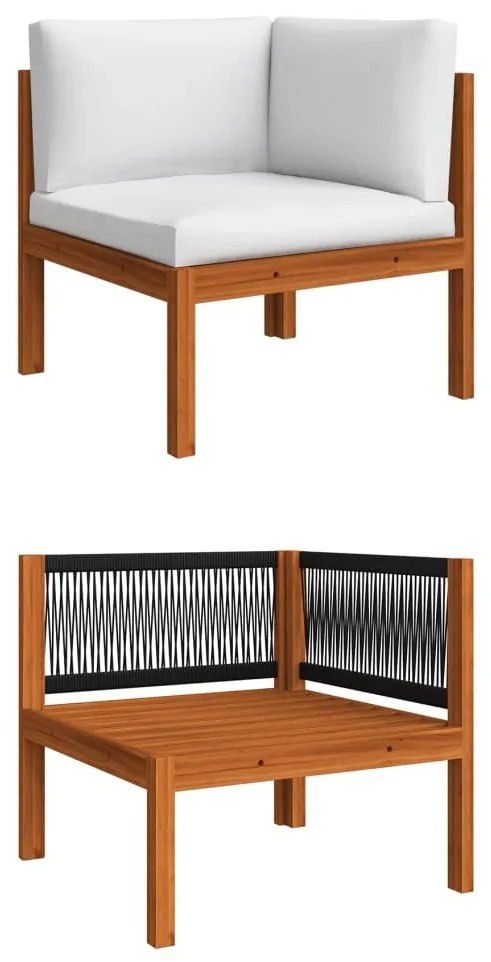 Set divani da giardino 6 pz con cuscini crema massello acacia