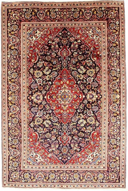 Kashan Tappeto 300 x 200 Blu (Iran) Annodato A Mano