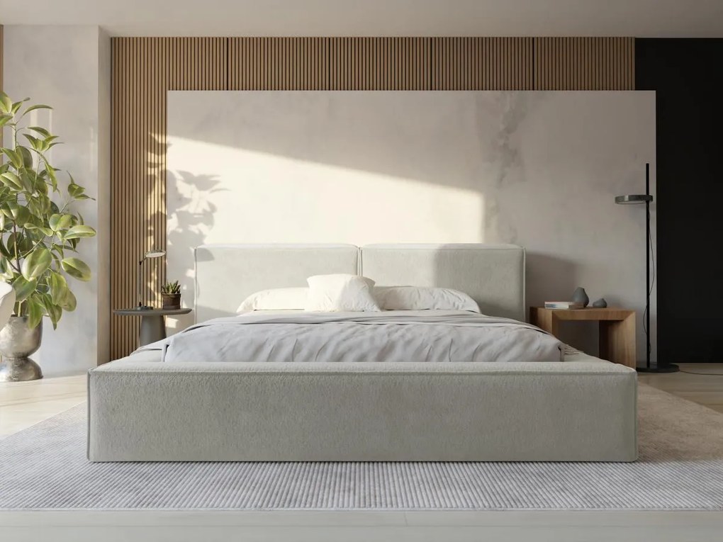 Letto con contenitore 160 x 200 cm Tessuto bouclette Beige + Materasso  - TIMANO di PASCAL MORABITO