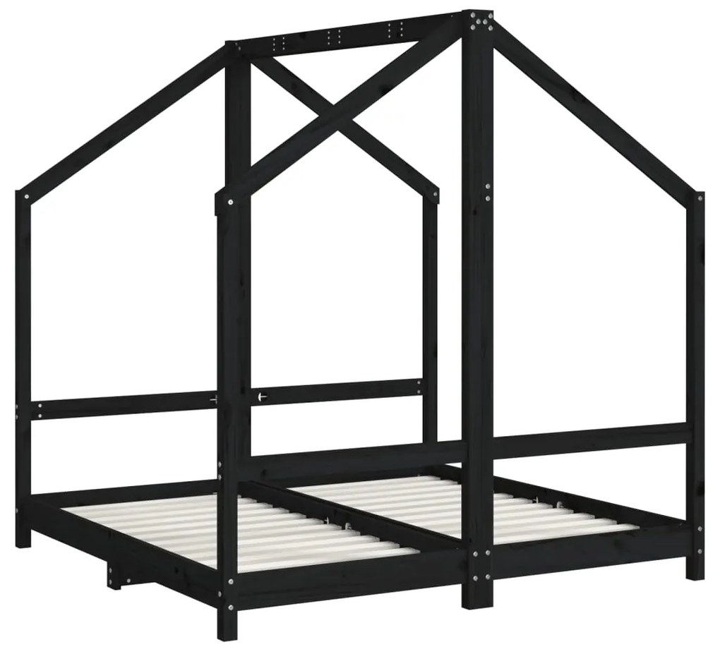 Giroletto per bambini nero 2x(70x140) cm legno massello di pino