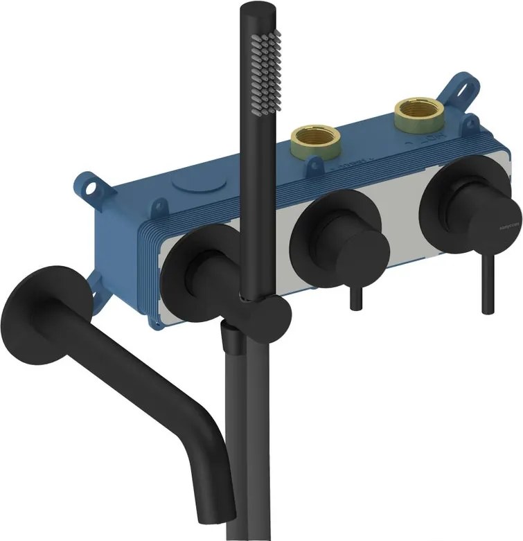 Rubinetto per vasca monocomando 2 vie, corpo incasso e accessori doccia cromato Loop SANYCCES nero