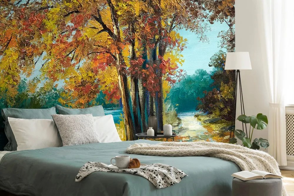 Carta da parati – Alberi dipinti nei colori dell'autunno