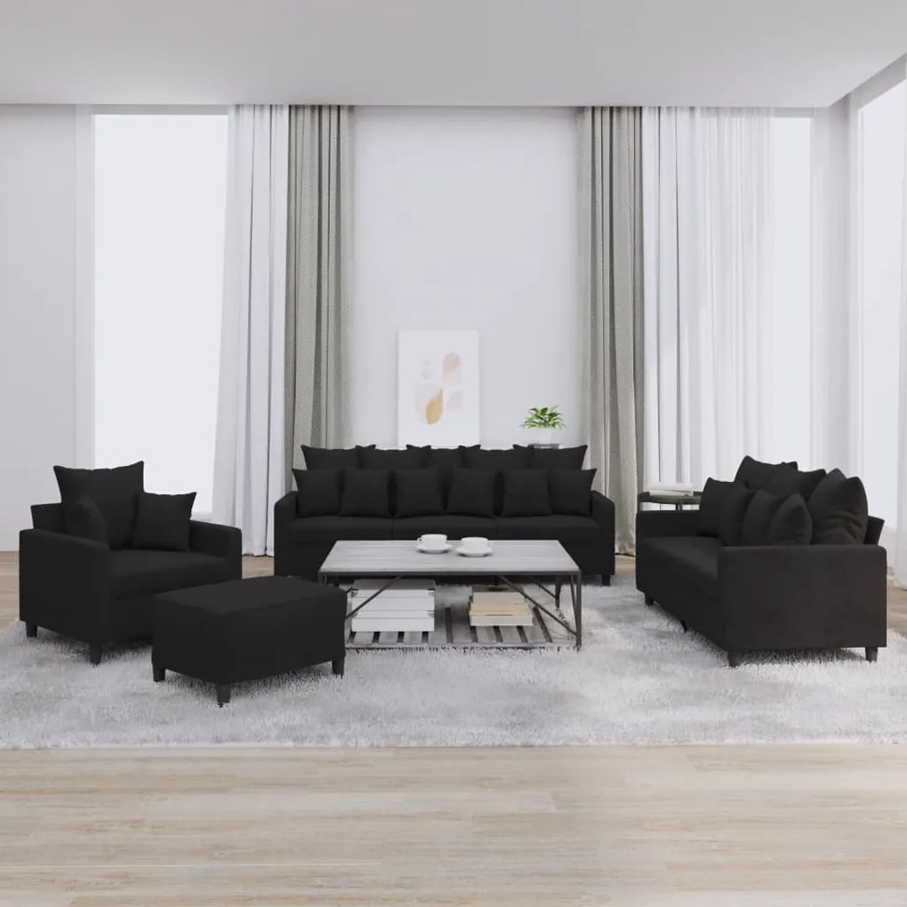 Set Di Divani 4 Pz Con Cuscini Nero İn Velluto /
