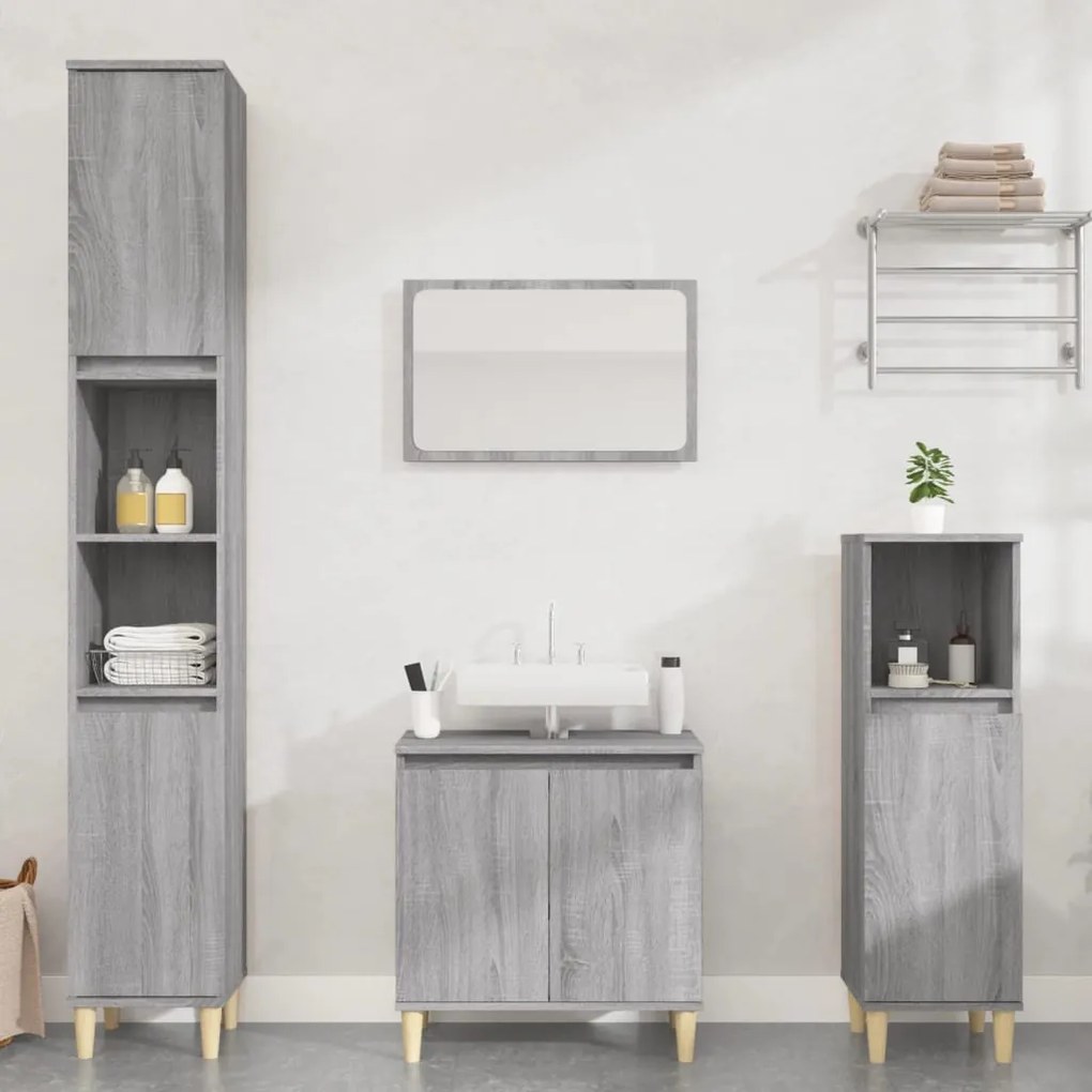 Set Mobili Da Bagno 3 Pz Grigio Sonoma İn Legno Multistrato /
