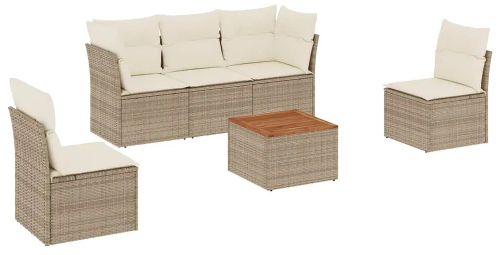 Set divano da giardino 6 pz con cuscini beige in polyrattan