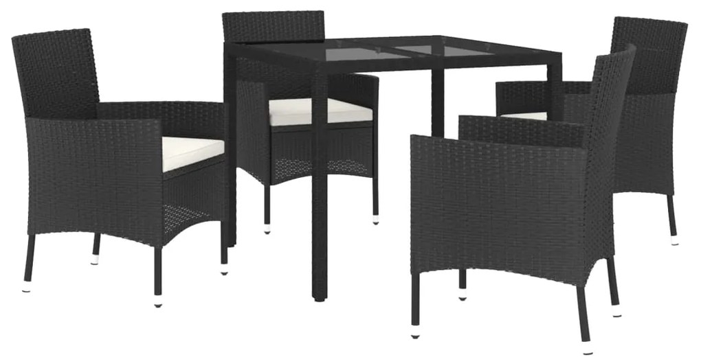 Set da Pranzo da Giardino 5 pz Nero con Cuscini in Polyrattan