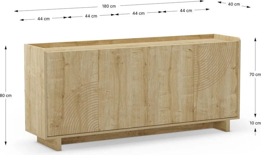 Cassettiera di colore naturale con effetto rovere 180x80x40 cm Daira – Marckeric