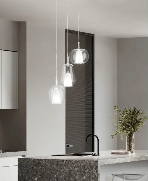 Ondaluce - Lampadario a sospensione su cavo THELMA 1xE27/15W/230V Ø 19,5 cm dorato/trasparente