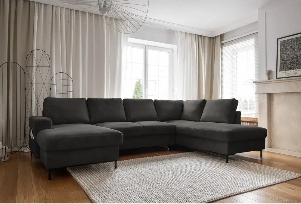 Divano letto angolare in velluto a coste grigio scuro (angolo destro) Lofty Lilly - Miuform