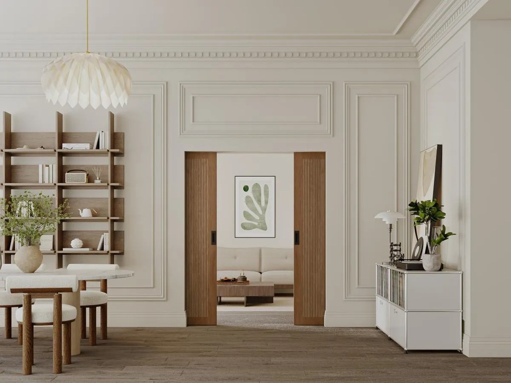 Porta scorrevole doppia con sistema a incasso 2 x H205 x L83 cm  in MDF e Legno Naturale scuro - SANDORA