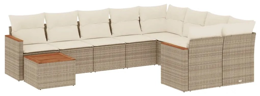 Set divano da giardino 10 pz con cuscini beige in polyrattan