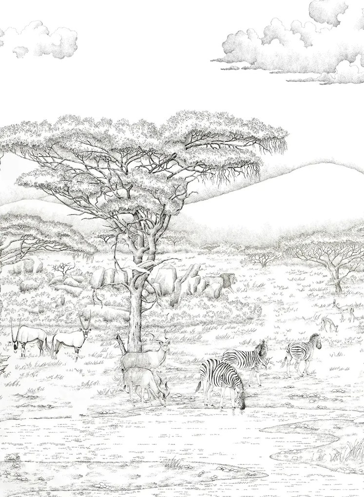 Isidore Leroy Carta da parati panoramica Vallee du Rift Grisaille - Panel C