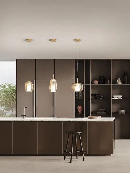 Ondaluce - Lampadario a sospensione con cavo THELMA 2xE27/15W/230V Ø 25 cm oro/beige fumé