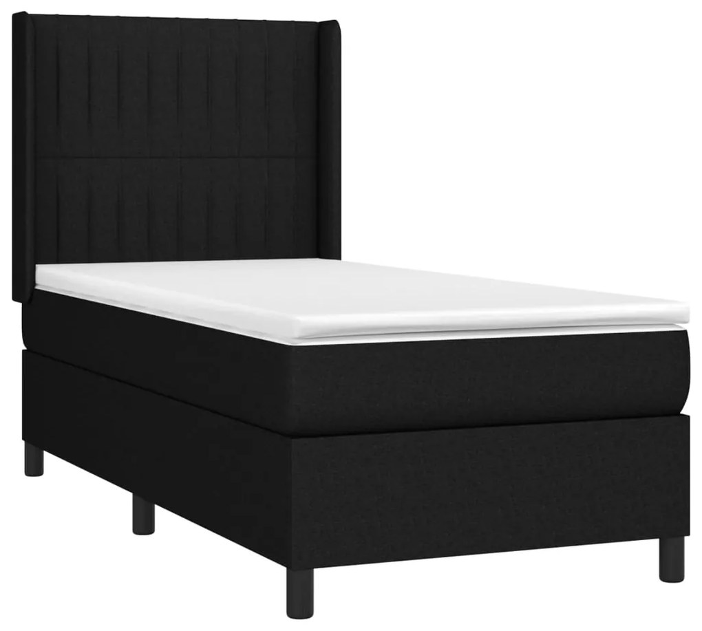 Letto a molle con materasso e led nero 90x200 cm in tessuto