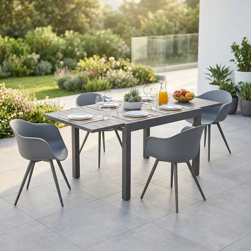 JERRI - set tavolo in alluminio cm 90/180 x 90 x 75 h con 4 Poltrone Dynamo