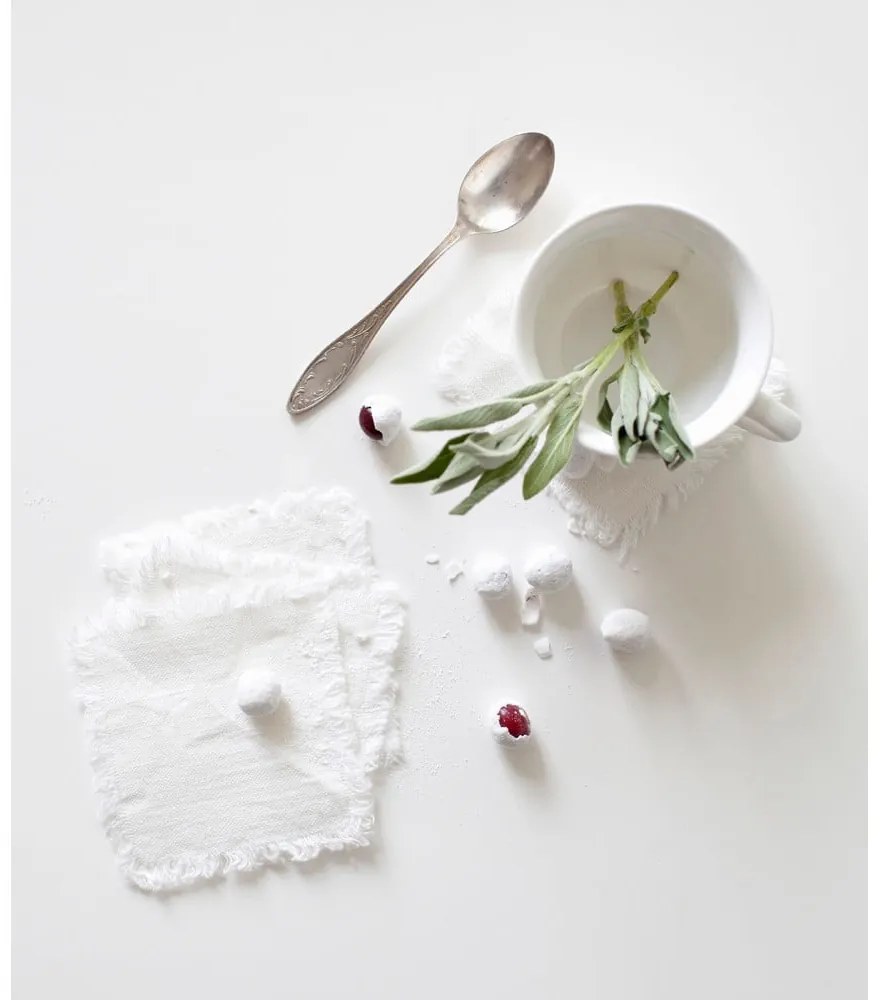 Set di 4 sottobicchieri in lino bianco Classic, 10 x 10 cm White - Linen Tales