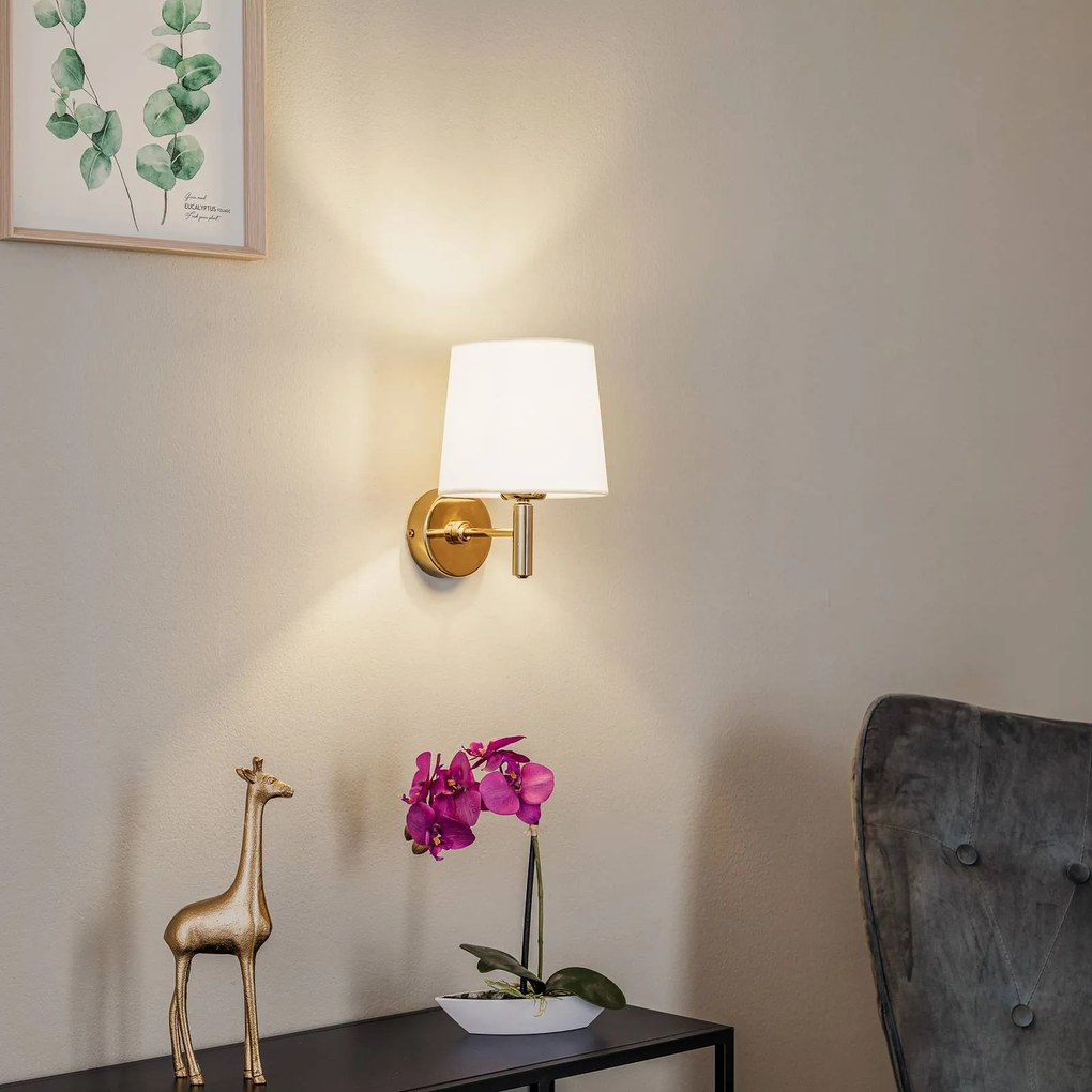 Argon Applique Polo Plus paralume in tessuto, ottone/crema