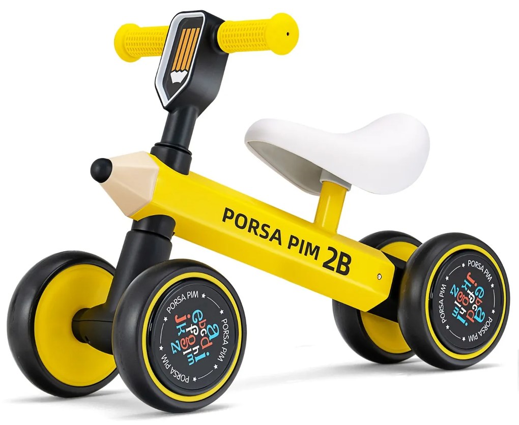 Costway Bicicletta senza pedali per bambini da 10 a 24 mesi, Bici carina con 4 ruote silenziose sterzo limitato Giallo