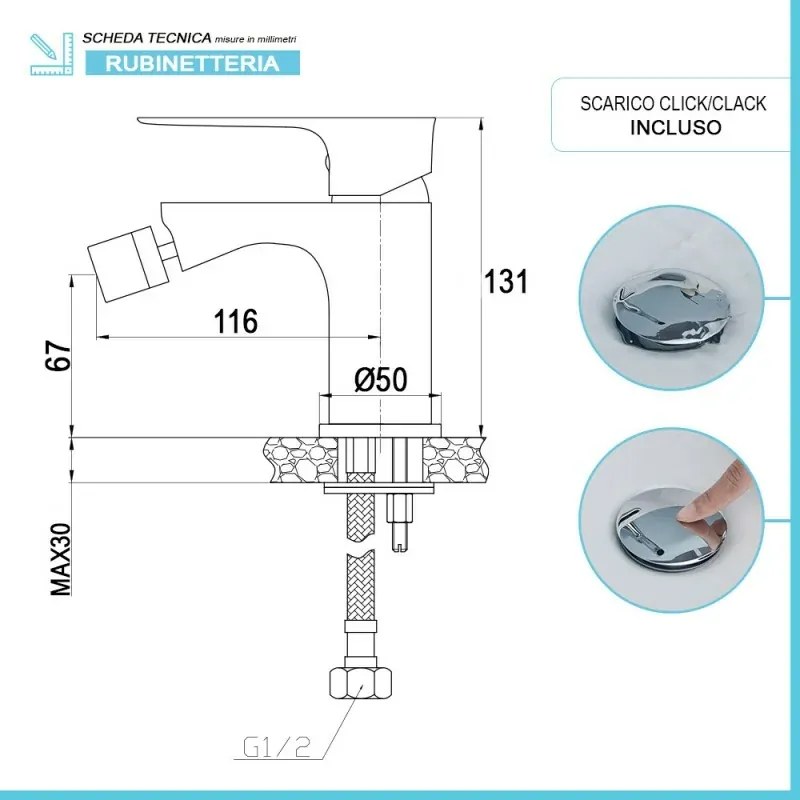 Set miscelatori lavabo alto bidet e doccia con deviatore in ottone Flat