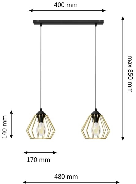 Lampadario a sospensione con filo AGAT 2xE27/15W/230V oro/nero
