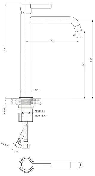 Sapho - Rubinetto del lavandino ICONIC 30,9 cm opaco nero