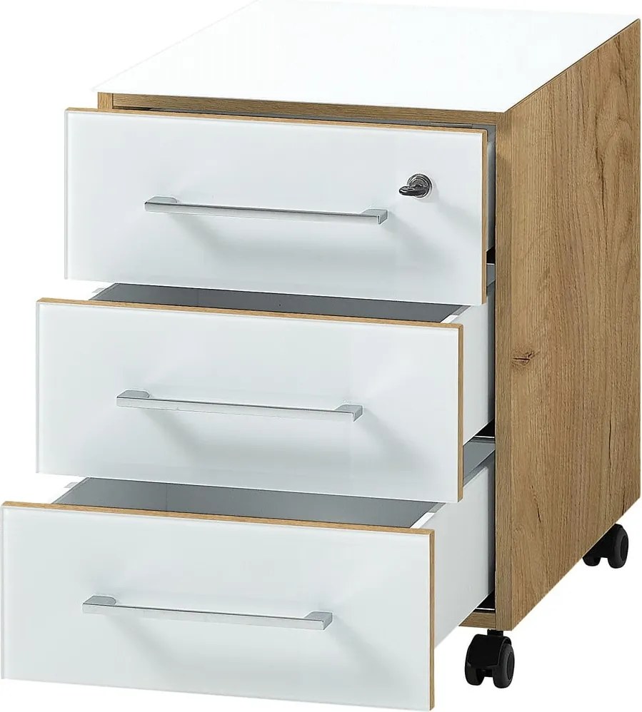 Armadietto bianco con effetto rovere con chiusura a chiave/su ruote 40x55x50 cm Monteria – Germania