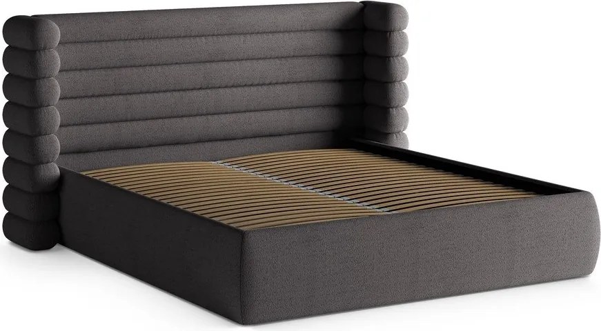 Letto matrimoniale imbottito grigio scuro con contenitore con rete inclusa 200x200 cm Mount – Micadoni