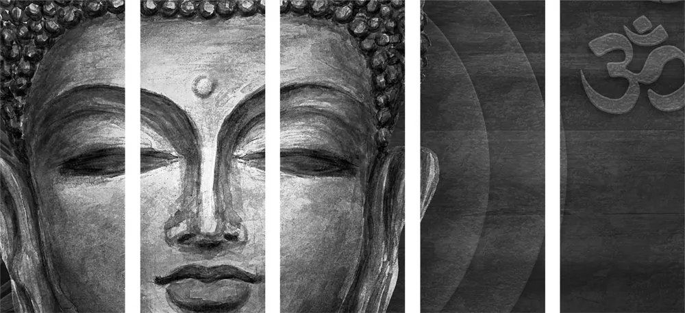 Quadri 5 pezzi – Volto di Buddha in bianco e nero