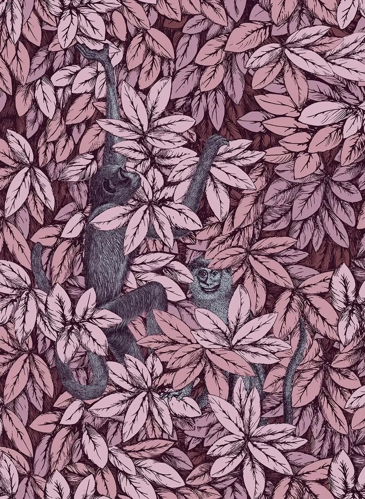 Cole & Son Tapete Foglie e Scimmie - Blush with Blue