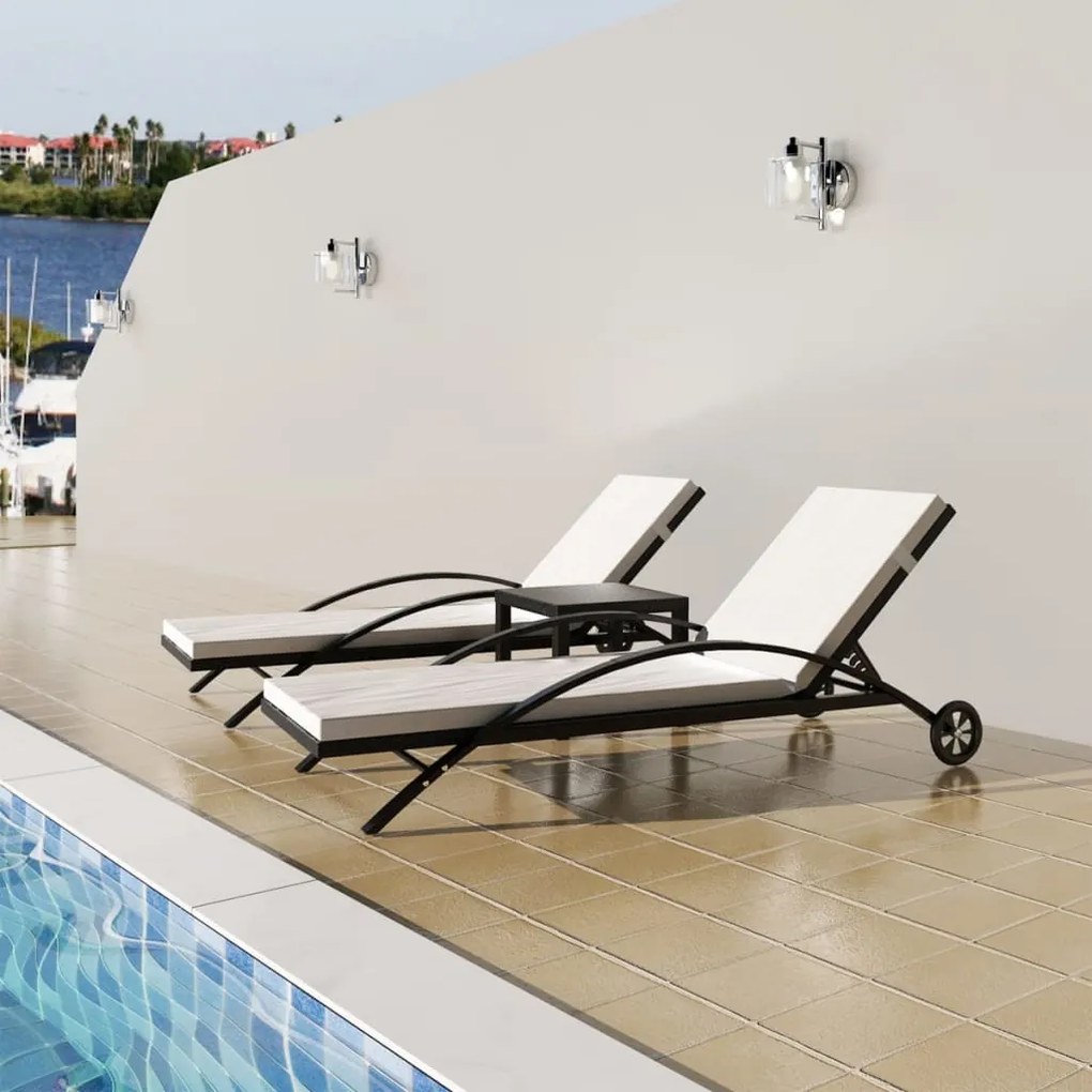 Lettini Prendisole Con Tavolino İn Polyrattan Nero /