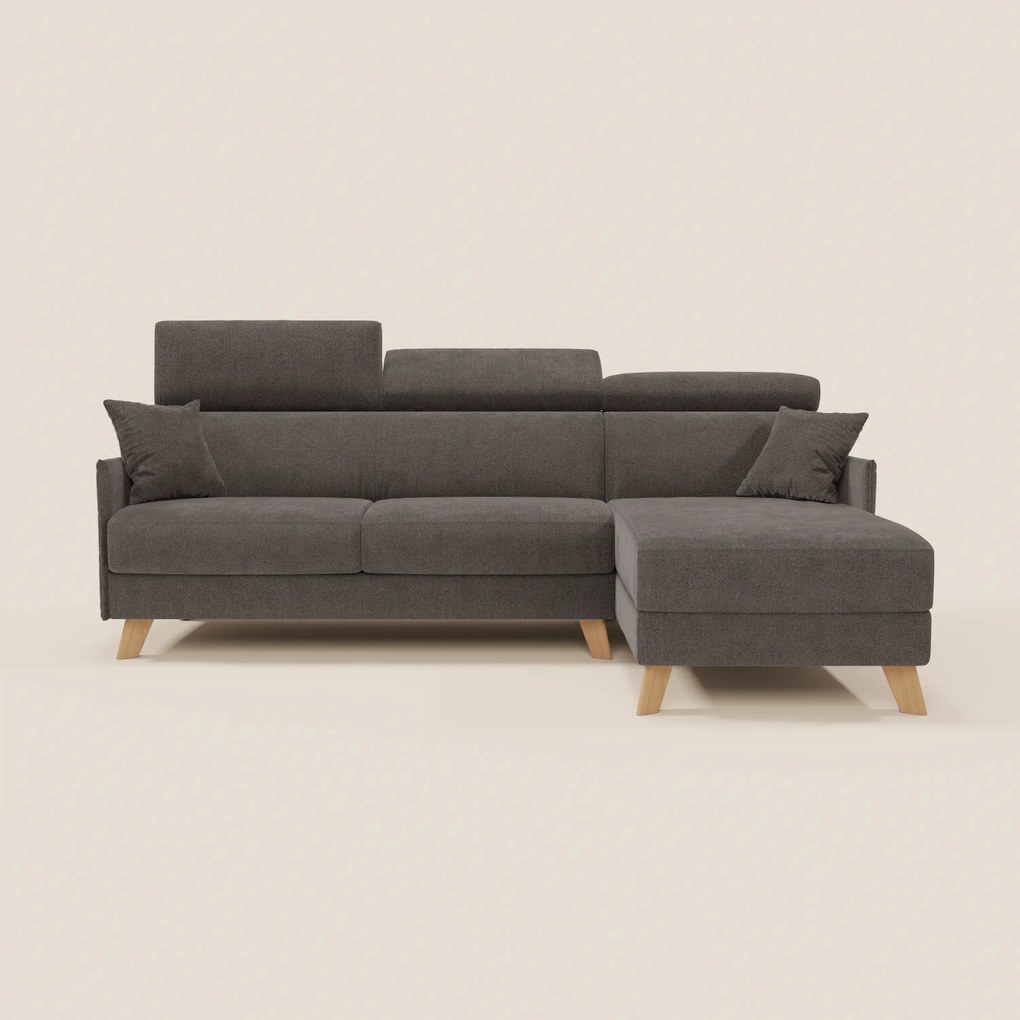 Sole Divano letto matrimoniale angolare con penisola contenitore e poggiatesta reclinabili - tessuto smacchiabile T23