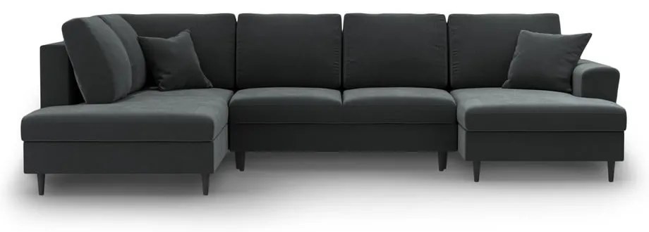 Divano angolare grigio scuro allungabile e con contenitore (con penisola a sinistra/a U) con rivestimento in velluto Kyoto – Cosmopolitan Design