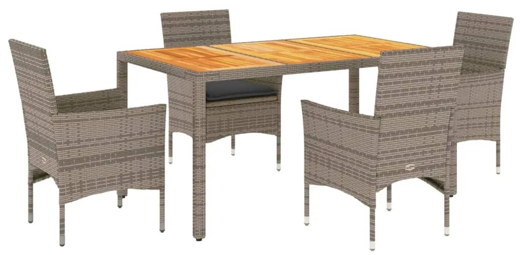 Set pranzo giardino 5 pz con cuscini grigio polyrattan acacia