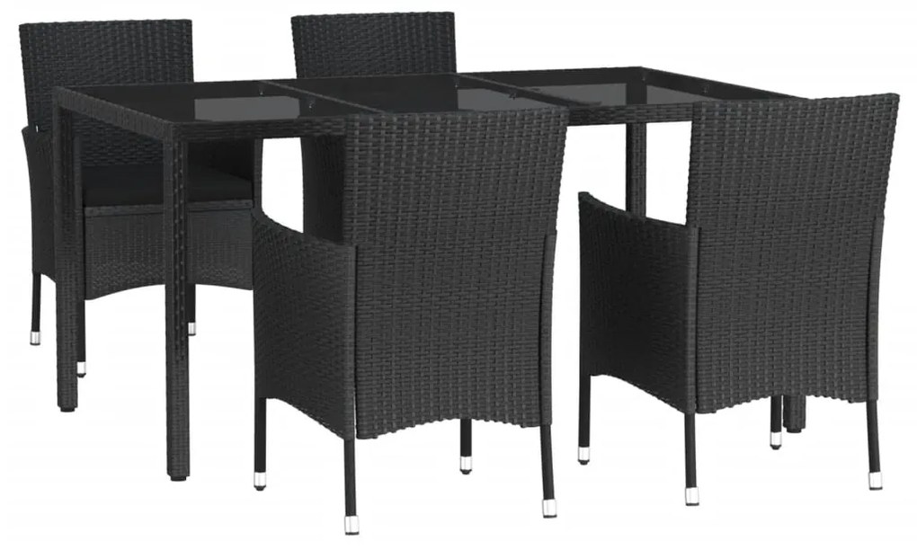 Set da pranzo da giardino 5 pz nero con cuscini in polyrattan