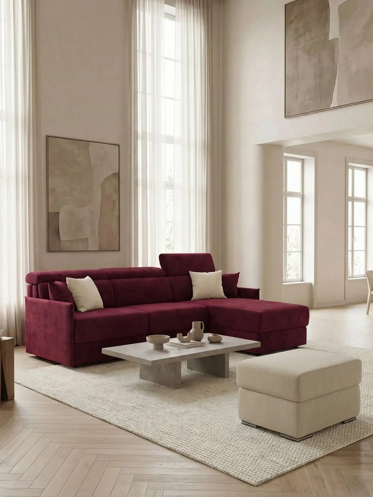 Miryam divano letto angolare compatto - poggiatesta reclinabili e penisola contenitore in tessuto smacchiabile T31