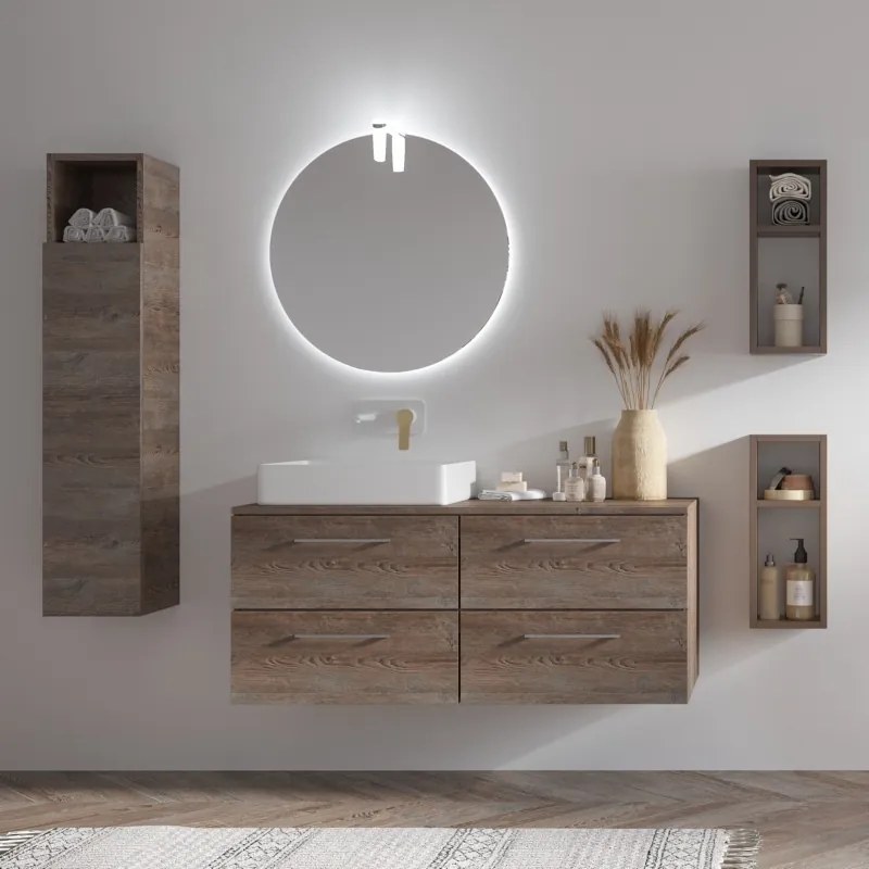 Mobile bagno da 120cm con 4 cassetti e piano per lavabo da appoggio EL-120P4 - KAMALU