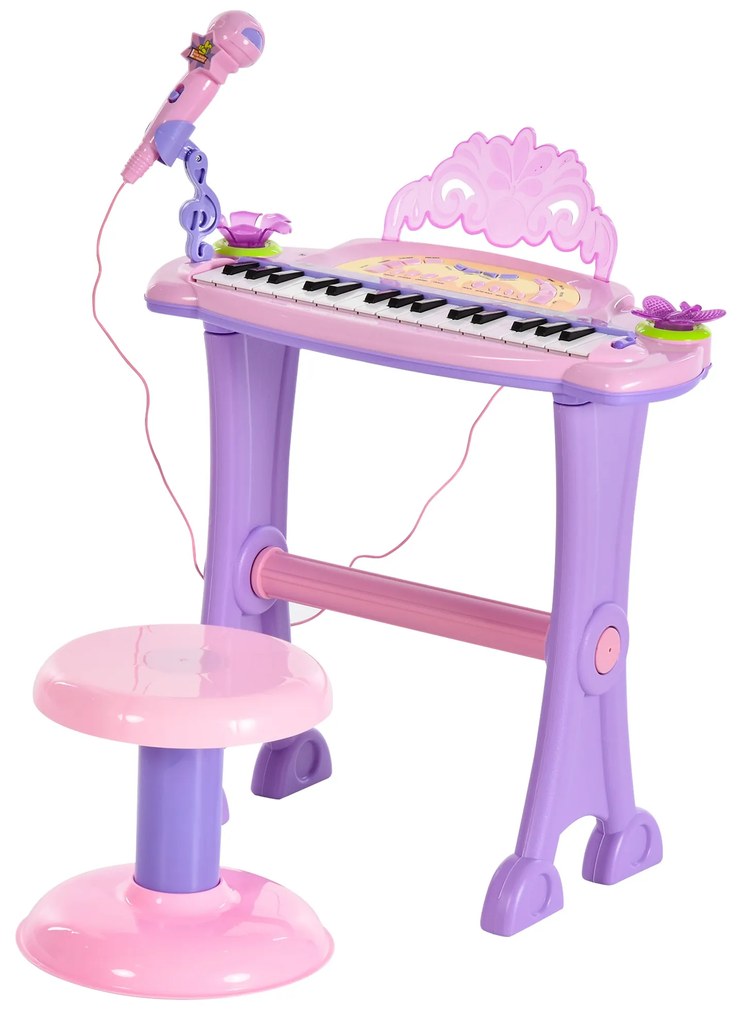 Pianola 32 Tasti con Sgabello e Microfono Karaoke Mp3 e Registratore Rosa