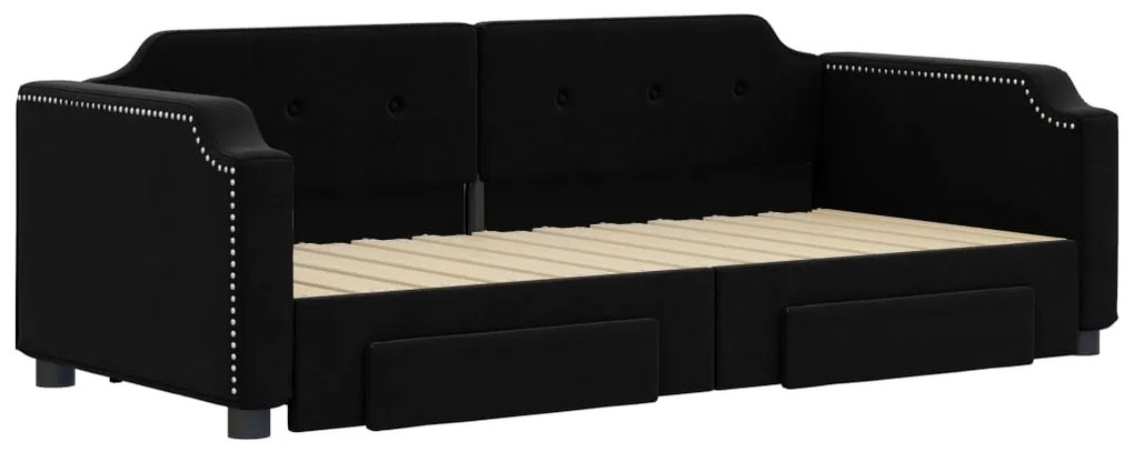 Divano letto estraibile con cassetti nero 80x200 cm in tessuto