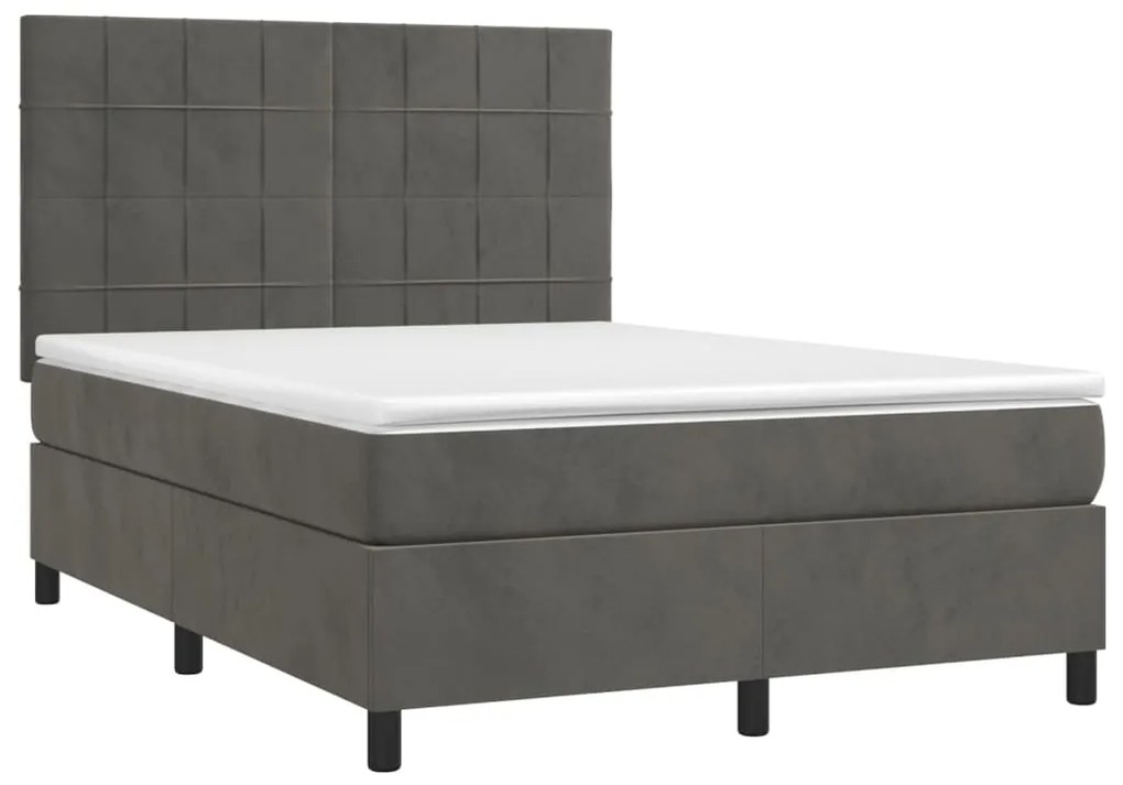 Letto a molle con materasso e led grigio scuro 140x190 cm