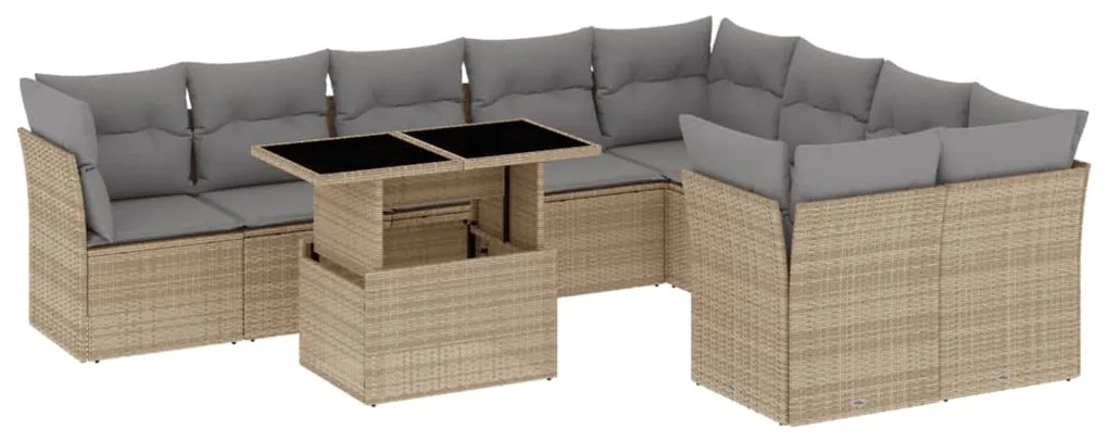 Set divano da giardino 10 pz con cuscini beige in polyrattan