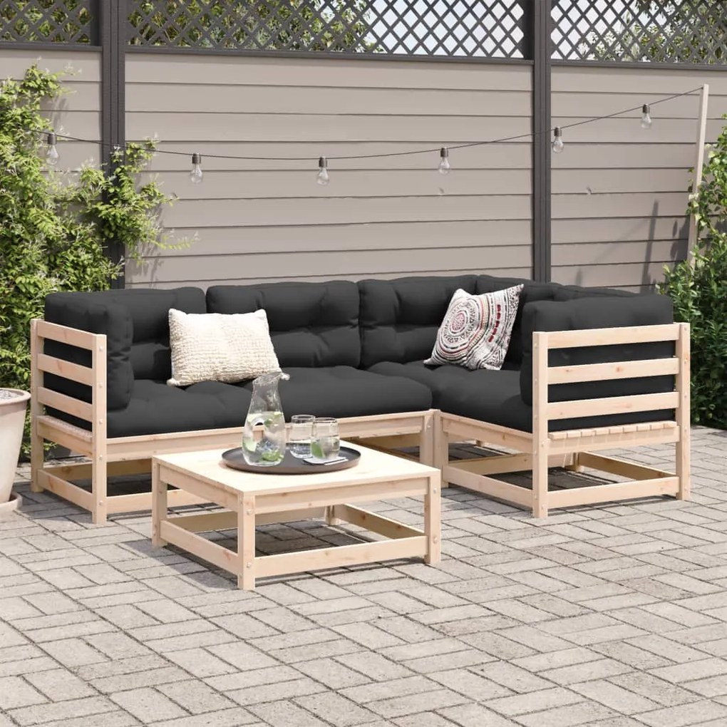 Set divani giardino 5 pz con cuscini in legno massello di pino