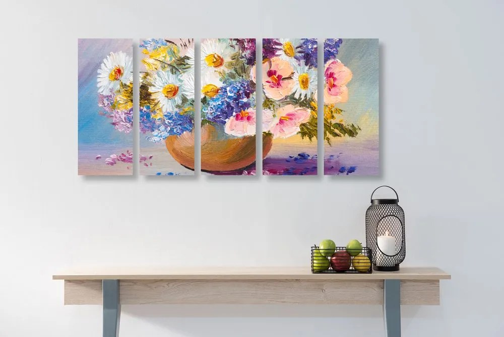 Quadri 5 pezzi – Dipinto a olio di fiori estivi