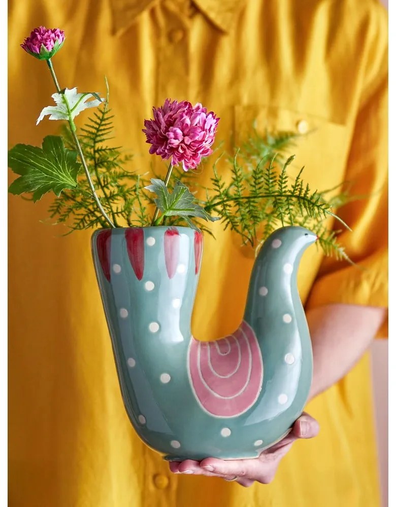 Vaso in gres verde dipinto a mano (altezza 19 cm) Trudy - Bloomingville